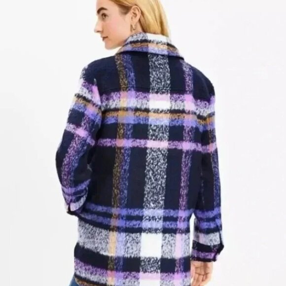Loft Purple Plaid Jacket Size MP Medium Petite - Picture 2 of 8